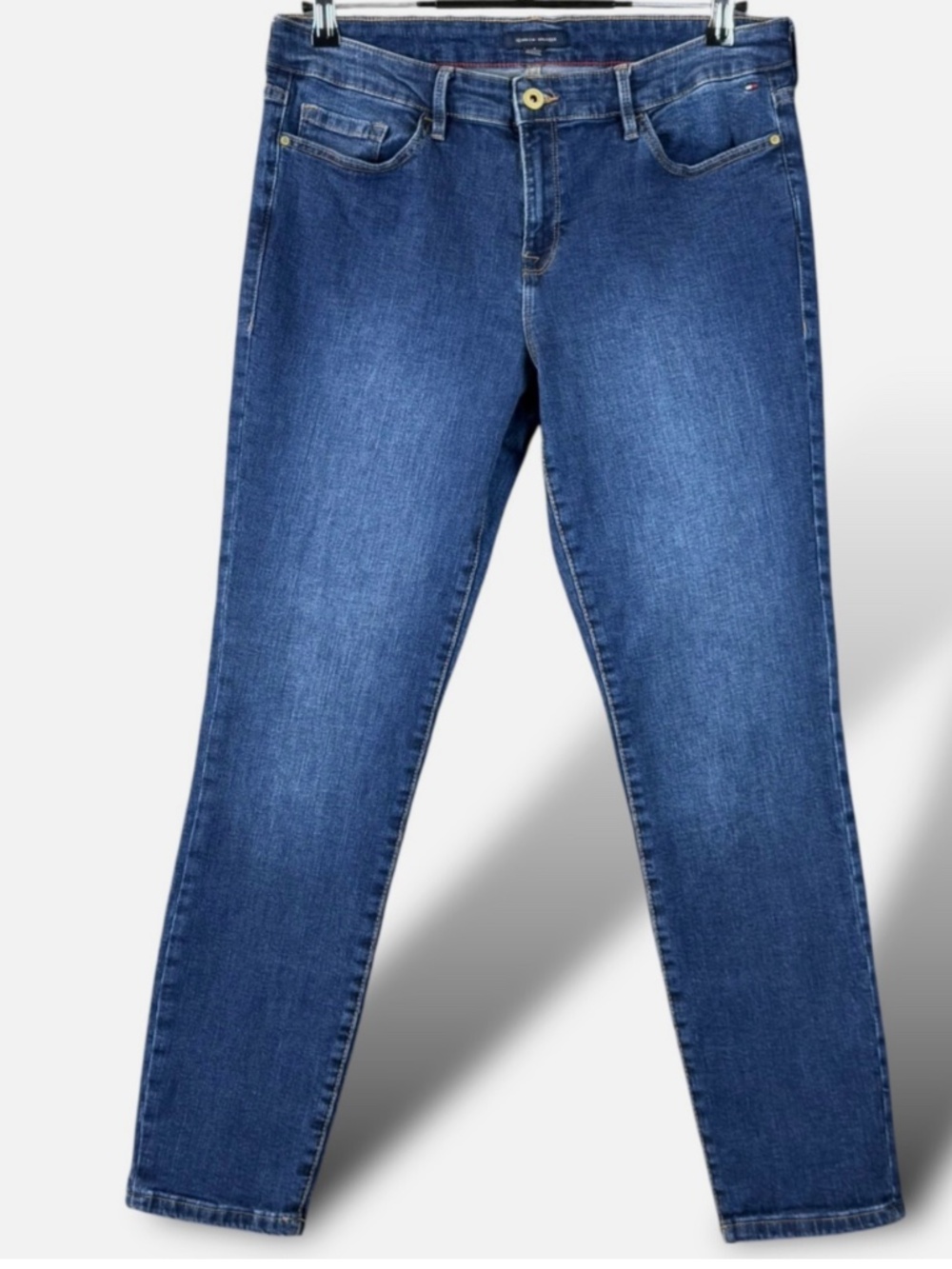 Tommy Hilfiger Jeans Womens Sz 14 Dark Wash Mid-Rise Skinny Stretch Ankle Denim